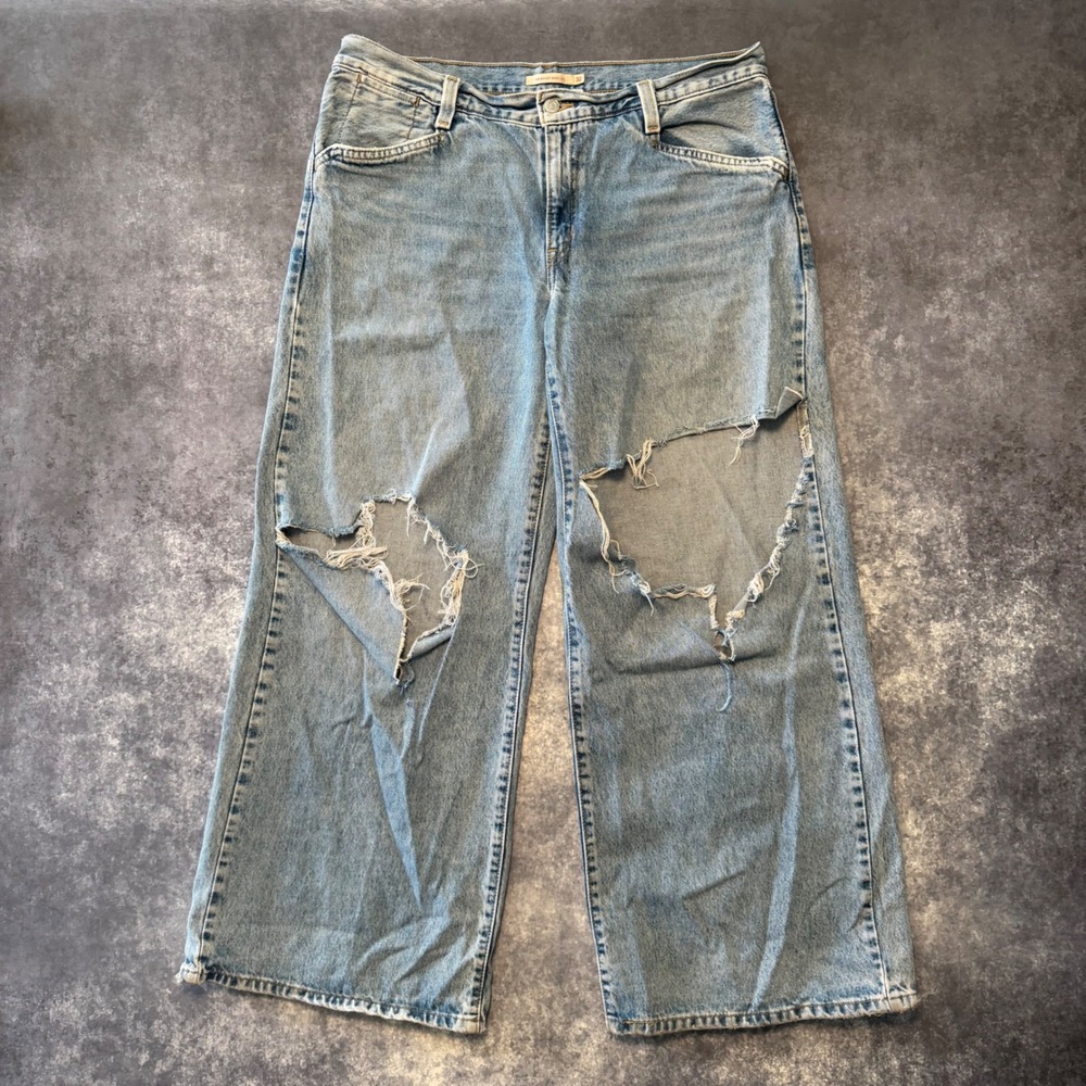 Levis 94 Baggy Wide Leg Jeans Womens W32 L31 Light Wash Distressed A5929-0012